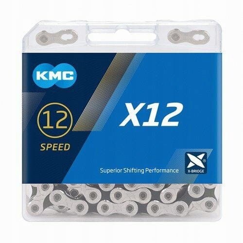 Łańcuch KMC X12 126 ogniw / srebrno-czarny BOX + spinka  