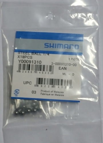 Kulki łożyskowe Shimano o średnicy 1/4'' 6,35 mm do piast - 18 sztuk