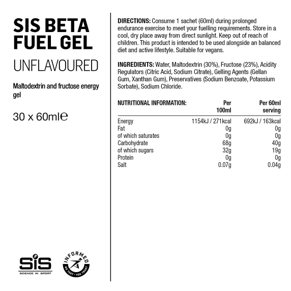 Żel energetyczny SIS BETA FUEL 60ml neutral bezsmakowy