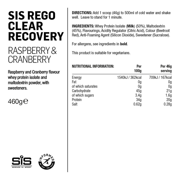 Napój regeneracyjny SIS Rego Clear Recovery - malina i żurawina 460g