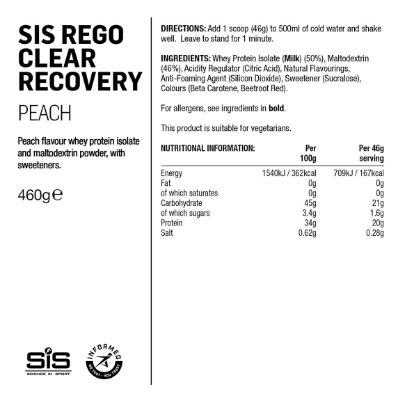 Napój regeneracyjny SIS Rego Clear Recovery - brzoskwinia 460g