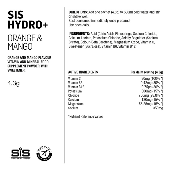 Elektrolity w saszetkach SIS GO Hydro+ Mango Powder 6x4,5g