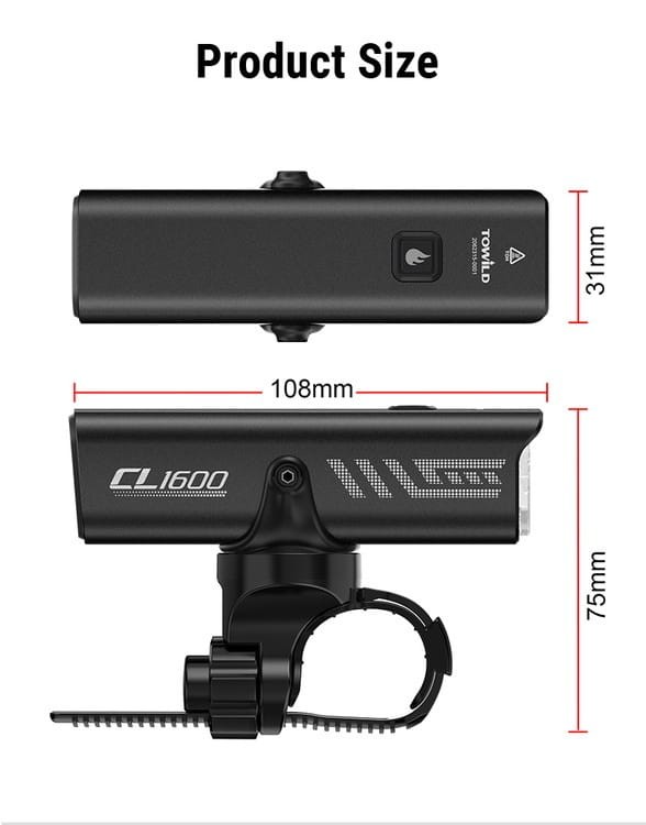 Lampka rowerowa przednia Towild CL1600,  5000 mAh, USB C