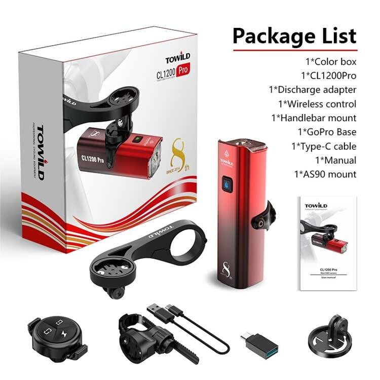 Lampka rowerowa przednia Towild CL1200 PRO,  5000 mAh + ALC-01 + AS90
