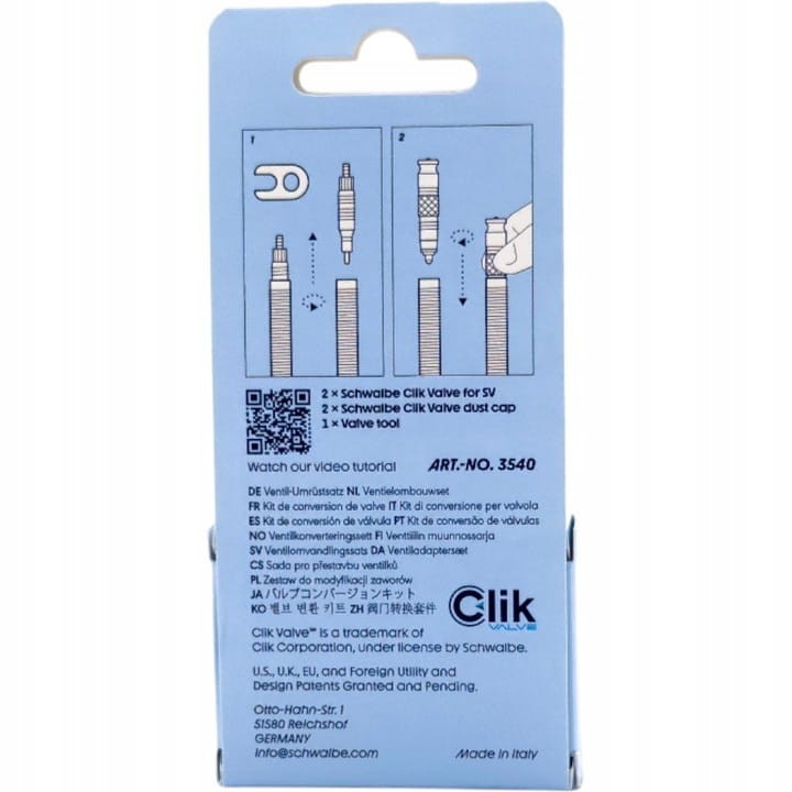 Zestaw do konwersji zaworu presta SV na Schwalbe Clik Valve (SCV)