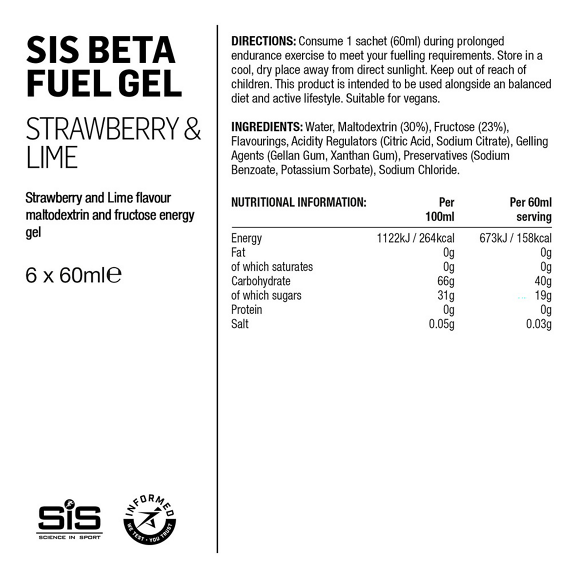 Żel energetyczny SIS BETA FUEL GEL - Truskawka - limonka - zestaw 6x60ml