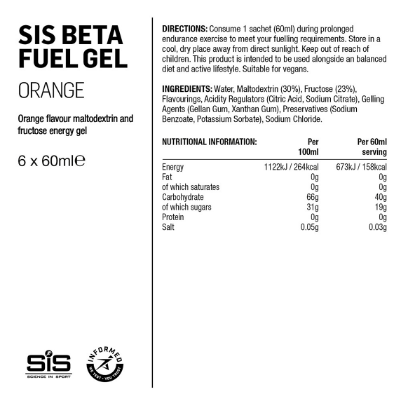 Żel energetyczny SIS BETA FUEL GEL - Orange - zestaw 6x60ml