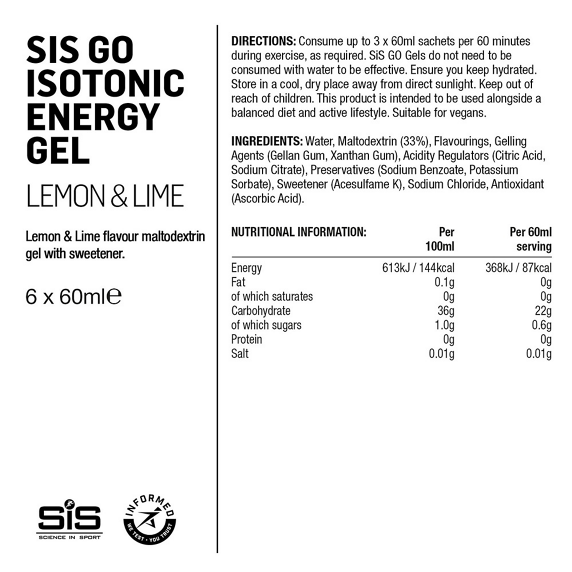 SiS Go isotonic  Żel energetyczny cytryna limonka - zestaw 6x60ml