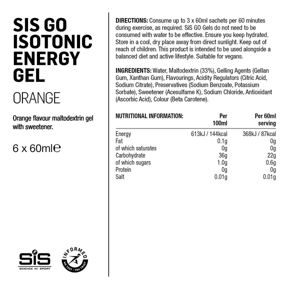 SiS Go isotonic  Żel energetyczny orange - zestaw 6x60ml